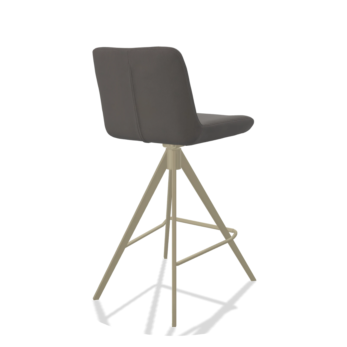 Sgabello da bar Universal 6460 in Pelle B584 (grigio scuro), gambe in champagne, vista posteriore angolata