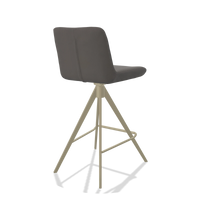 Sgabello da bar Universal 6460 in Pelle B584 (grigio scuro), gambe in champagne, vista posteriore angolata