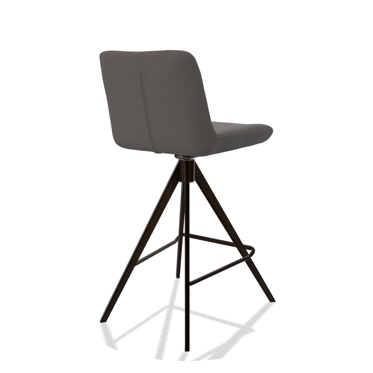 Sgabello da bar Universal 6460 in Pelle B584 (grigio scuro), gambe in espresso, vista posteriore angolata