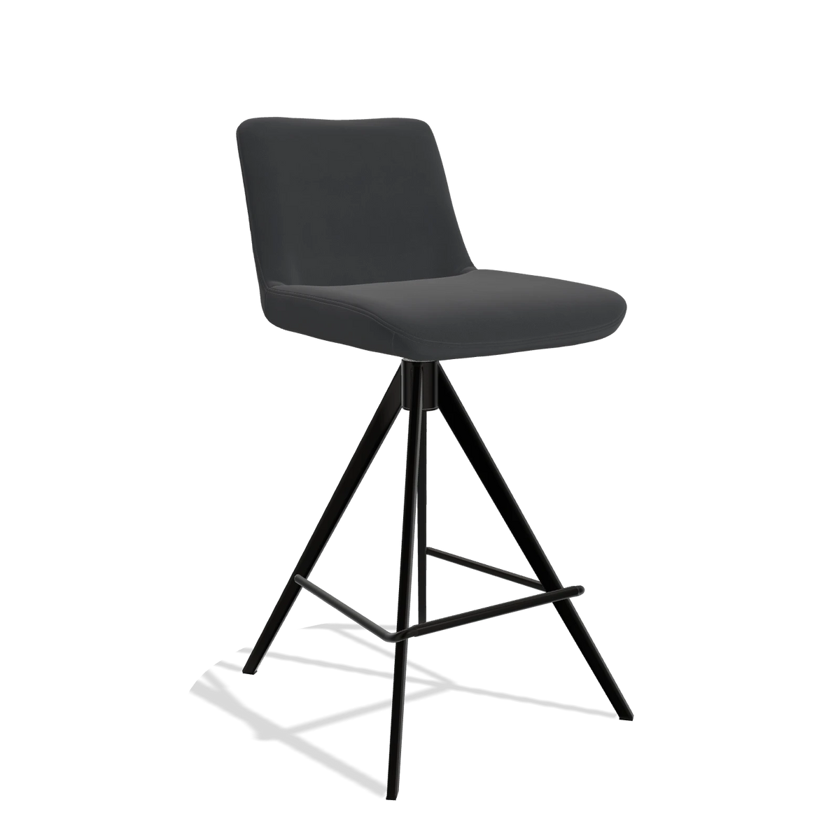 Sgabello da bar Universal 6460 in Pelle B900 (nero), gambe in nero, vista angolata