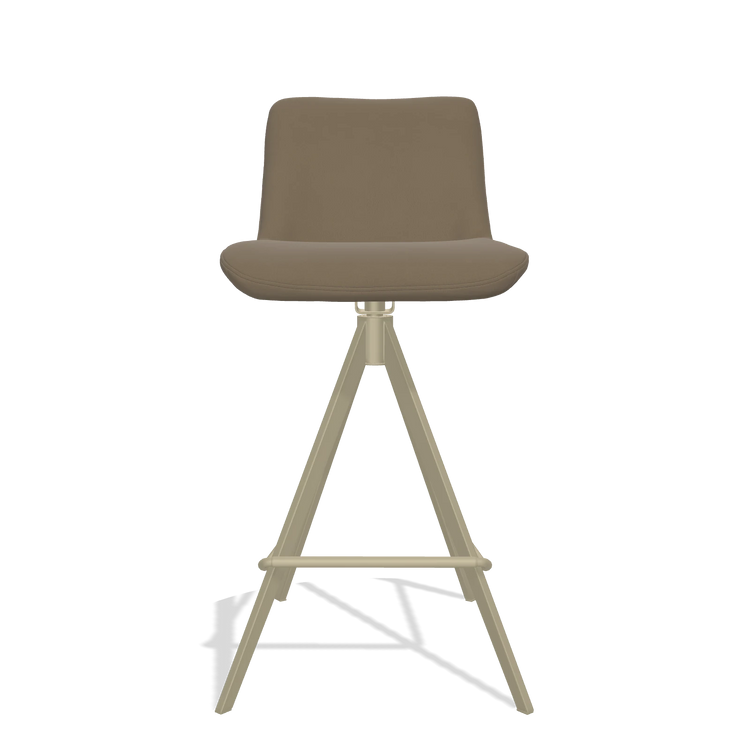 Sgabello da bar Universal 6460 in Pelle B901 (oliva), gambe in champagne, vista frontale