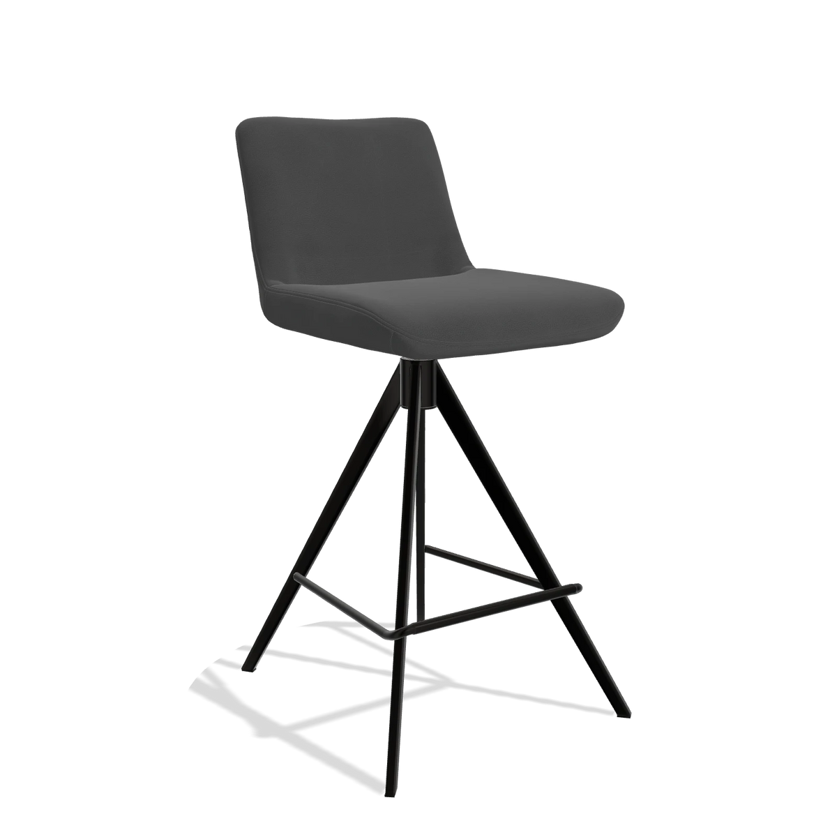Sgabello da bar Universal 6460 in Pelle B905 (antracite), gambe in nero, vista angolata