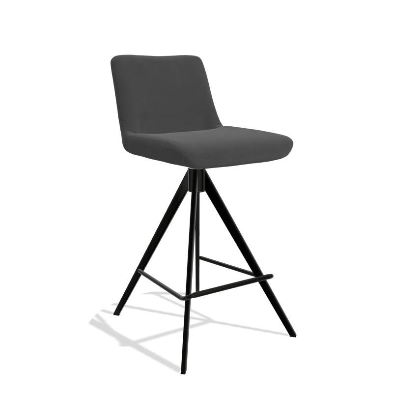 Barhocker Universal 6460 in Leder B905 (Anthrazit), Beine in Schwarz, Schrägansicht