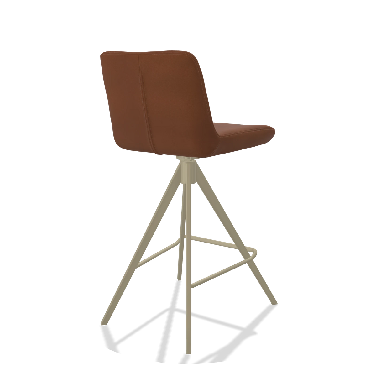 Sgabello da bar Universal 6460 in Pelle B912 (ruggine), gambe in champagne, vista posteriore angolata