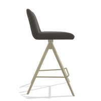 Sgabello da bar Universal 6460 in Pelle B918 (grigio scuro), gambe in champagne, vista laterale