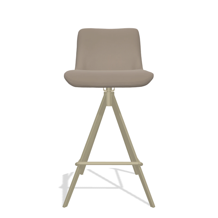 Sgabello da bar Universal 6460 in Pelle B942 (greige), gambe in champagne, vista frontale