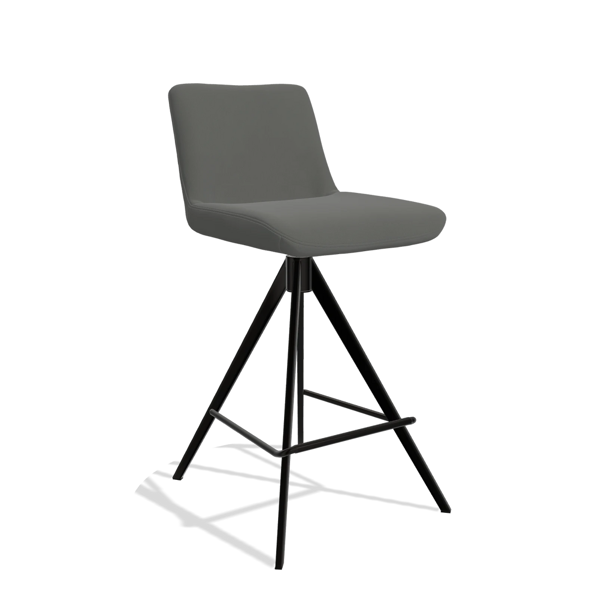 Barstoel Universal 6460 in Leder B945 (donkergrijs), poten in zwart, schuin vooraanzicht