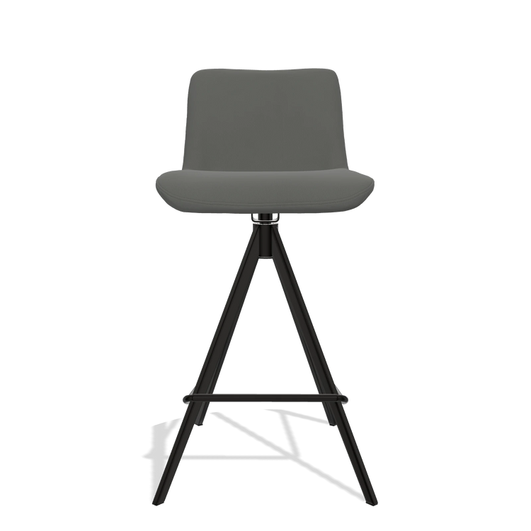 Barstoel Universal 6460 in Leder B945 (donkergrijs), poten in zwart, vooraanzicht