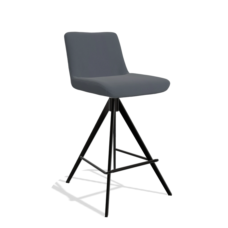 Barhocker Universal 6460 in Leder B961 (Dunkelgrau), Beine in Schwarz, Schrägansicht