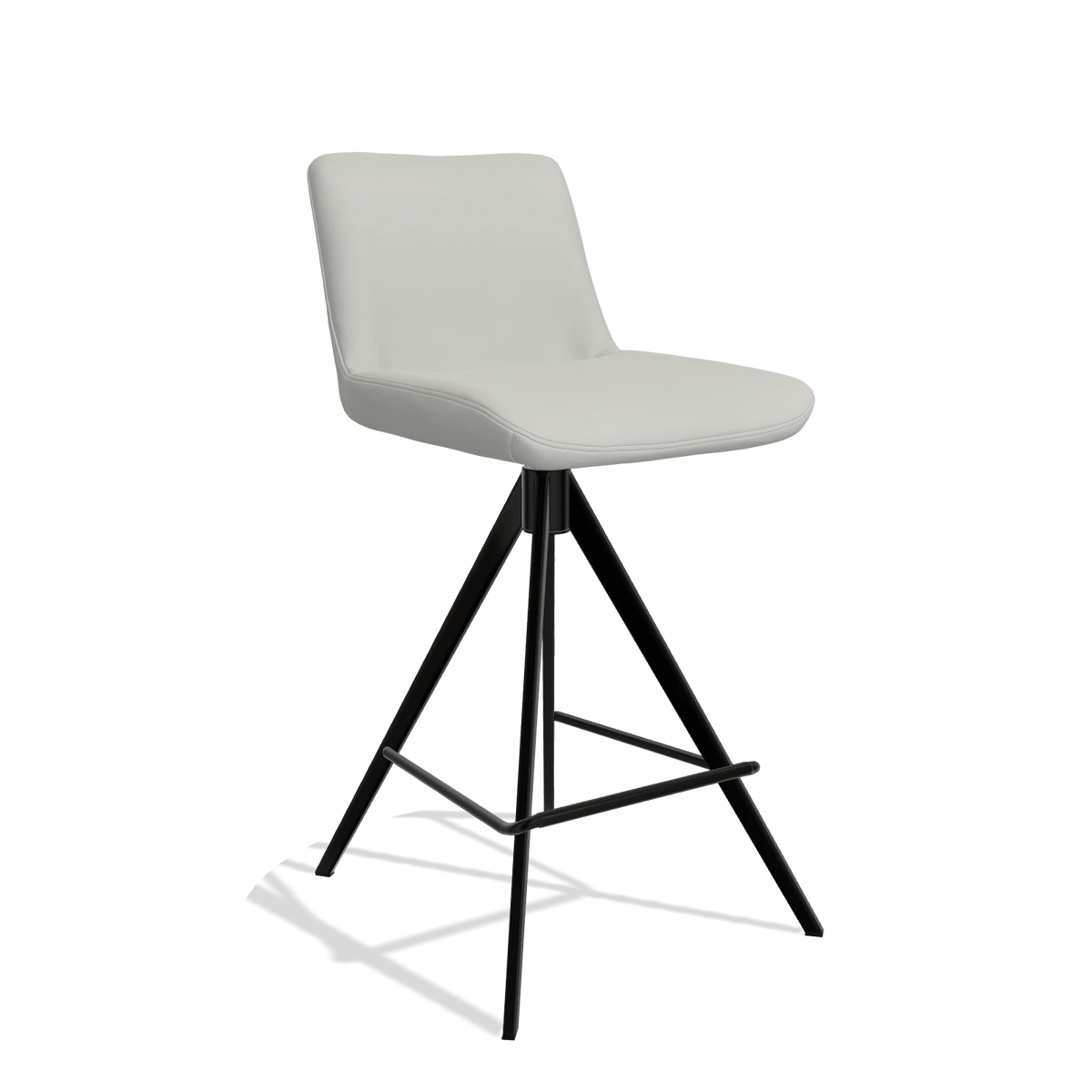 Barstoel Universal 6460 in Leder B970 (lichtgrijs), poten in zwart, schuin vooraanzicht