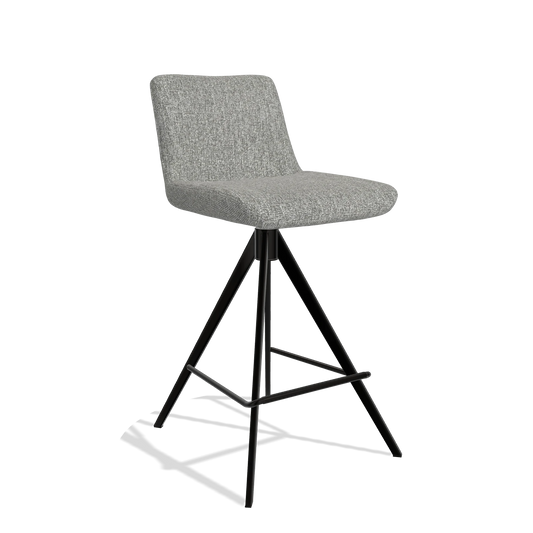 Bar Stool Universal 6460 in Lodge 40 fabric (grey), black legs, angled view
