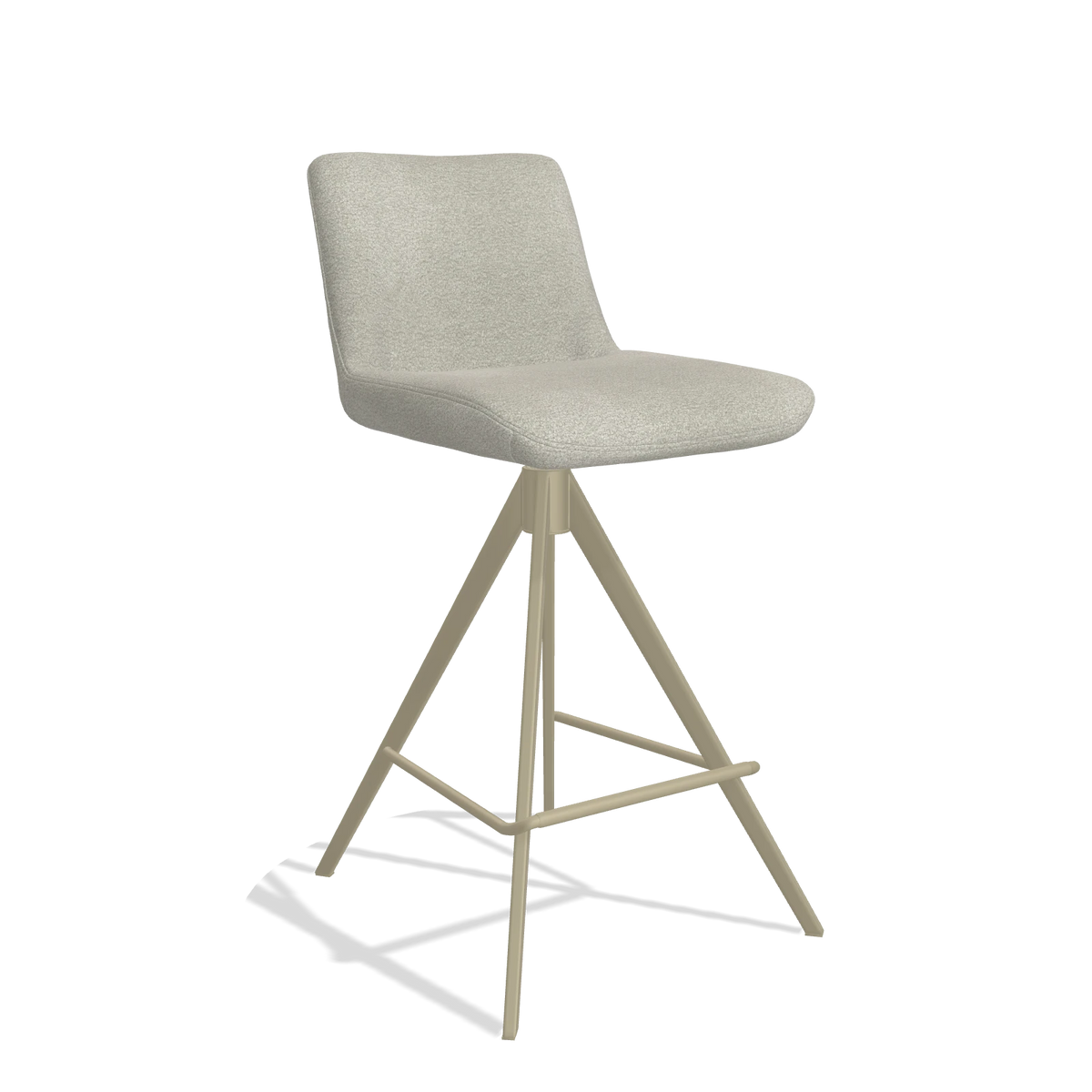 Bar Stool Universal 6460 in Stella 01 fabric (greige), champagne legs, angled view
