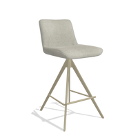 Bar Stool Universal 6460 in Stella 01 fabric (greige), champagne legs, angled view