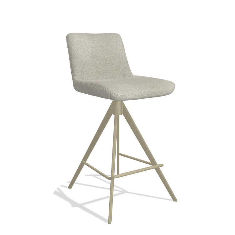 Bar Stool Universal 6460 in Stella 01 fabric (greige), champagne legs, angled view