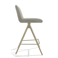 Bar Stool Universal 6460 in Stella 01 fabric (greige), champagne legs, side view