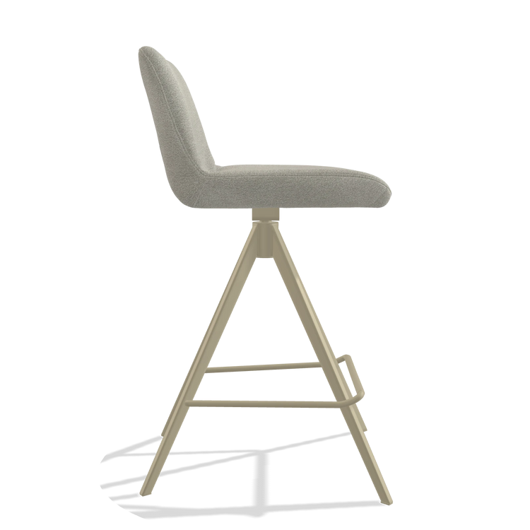 Bar Stool Universal 6460 in Stella 01 fabric (greige), champagne legs, side view