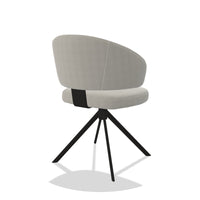 Zenith 6604 dining chair in Sneak 01 Natural fabric with black swivel base, rear angled view