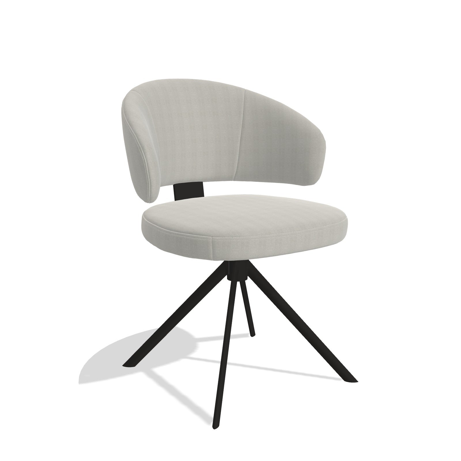Zenith 6604 dining chair in Sneak 01 Natural fabric with black swivel base, angled view