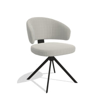 Zenith 6604 dining chair in Sneak 01 Natural fabric with black swivel base, angled view