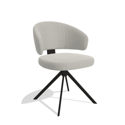 Zenith 6604 dining chair in Sneak 01 Natural fabric with black swivel base, angled view