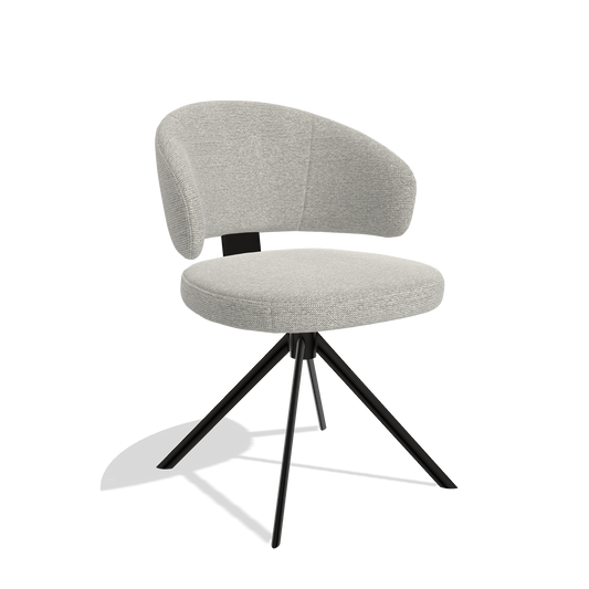 Zenith 6604 dining chair in Sneak 01 Natural fabric with black swivel base, angled view
