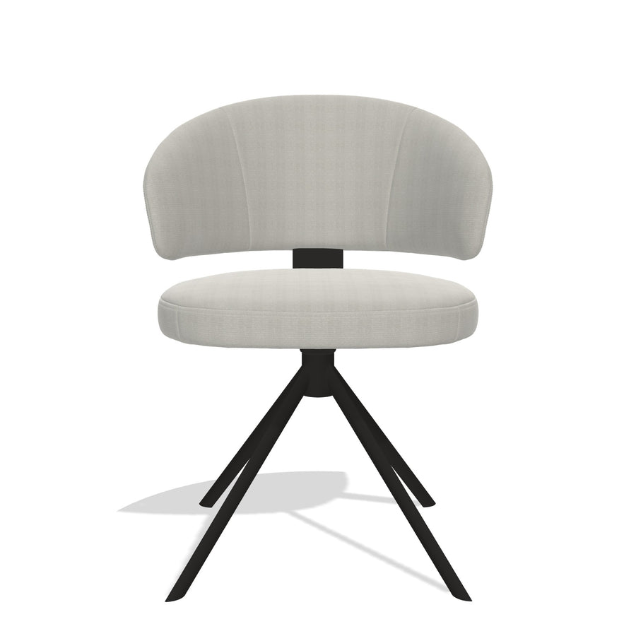 Zenith 6604 dining chair in Sneak 01 Natural fabric with black swivel base, front view