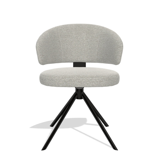 Zenith 6604 dining chair in Sneak 01 Natural fabric with black swivel base, front view