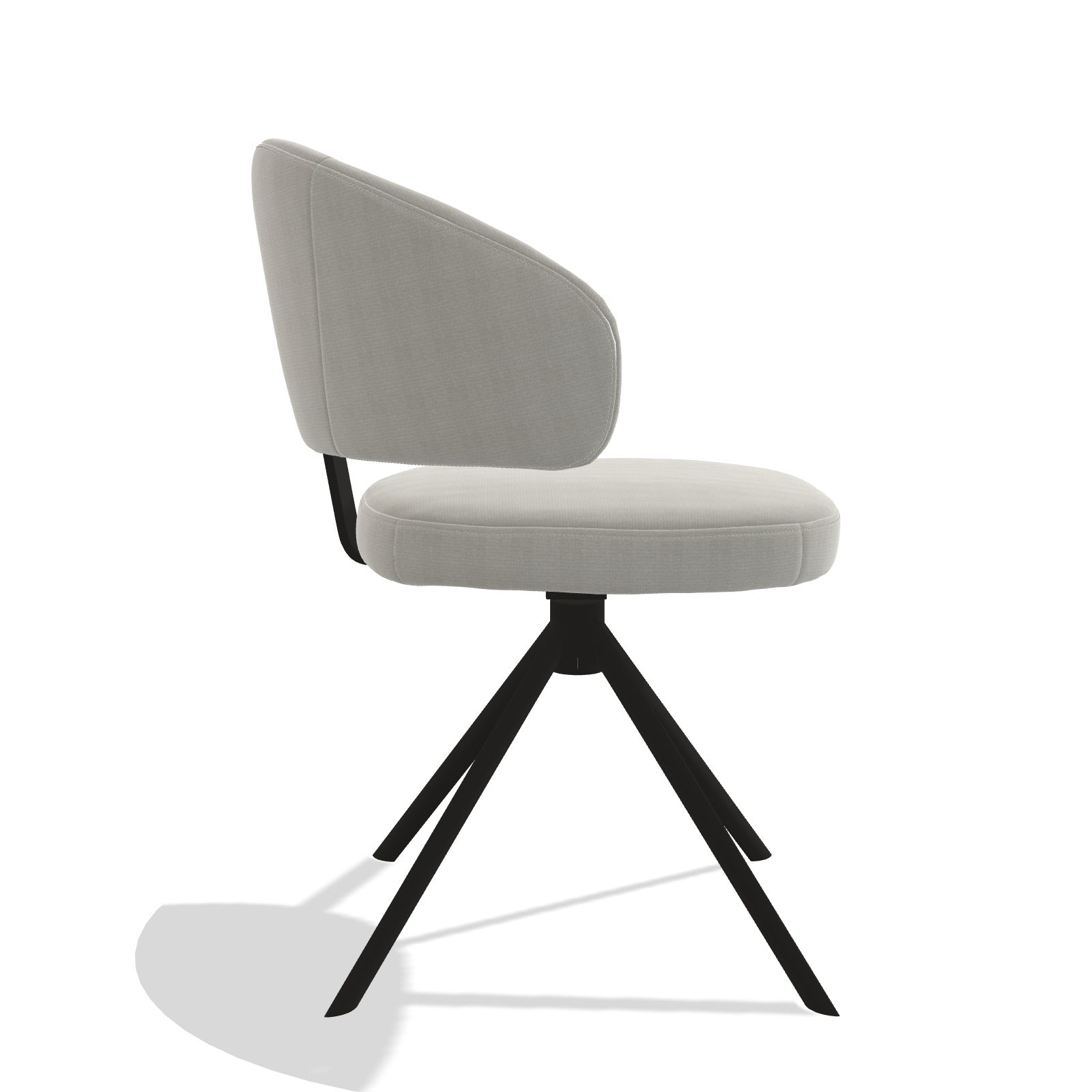 Zenith 6604 dining chair in Sneak 01 Natural fabric with black swivel base, side view