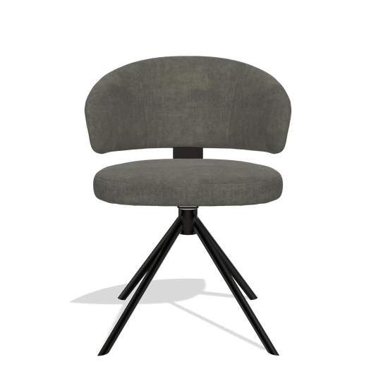 Silla de comedor Zenith 6604 en tela Adore 156 (gris oscuro), base giratoria en negro, vista frontal