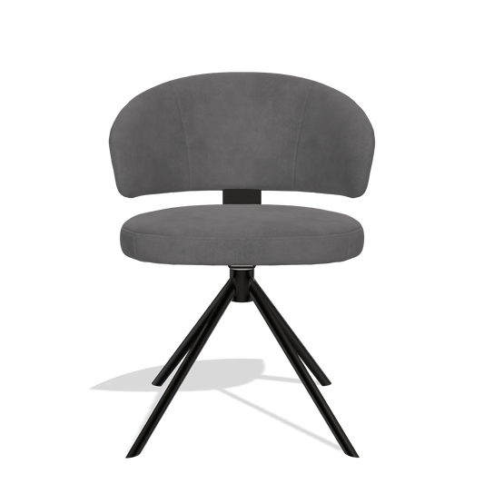 Silla de comedor Zenith 6604 en tela Adore 180 (gris oscuro), base giratoria en negro, vista frontal