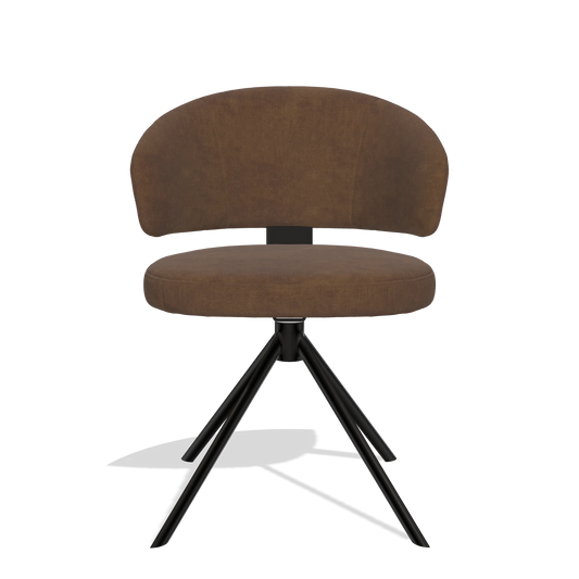 Silla de comedor Zenith 6604 en tela Adore 28 (chocolate), base giratoria en negro, vista frontal