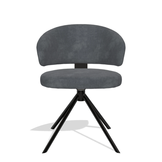 Silla de comedor Zenith 6604 en tela Adore 56 (antracita), base giratoria en negro, vista frontal