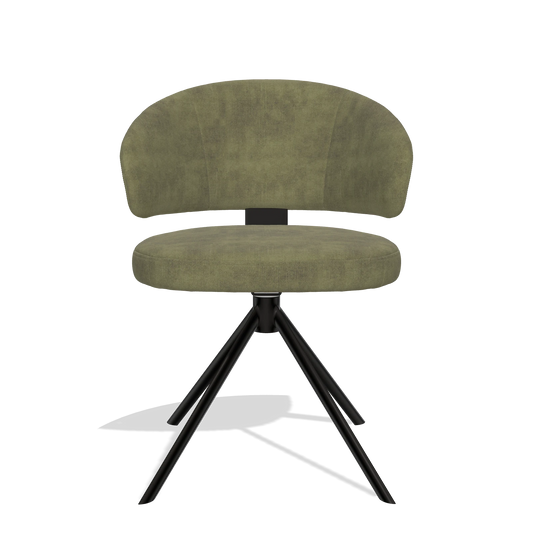 Silla de comedor Zenith 6604 en tela Adore 59 (oliva), base giratoria en negro, vista frontal