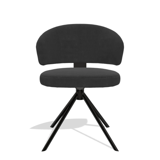 Silla de comedor Zenith 6604 en tela Adore 67 (negro), base giratoria en negro, vista frontal