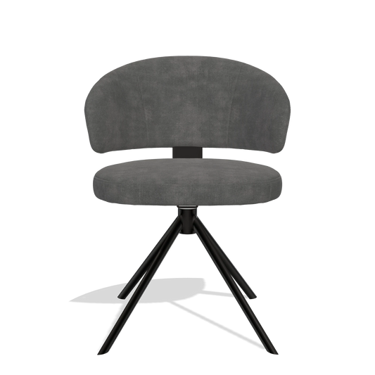 Silla de comedor Zenith 6604 en tela Adore 68 (gris oscuro), base giratoria en negro, vista frontal