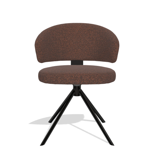 Silla de comedor Zenith 6604 en tela Ascot Brick (chocolate), base giratoria en negro, vista frontal