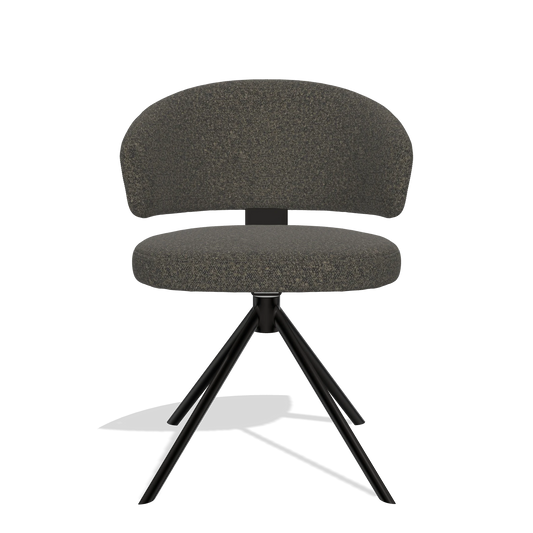 Silla de comedor Zenith 6604 en tela Ascot Mouse (chocolate), base giratoria en negro, vista frontal
