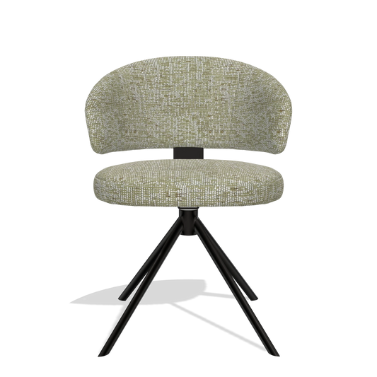 Silla de comedor Zenith 6604 en tela Be Fine 429 (verde salvia), base giratoria en negro, vista frontal