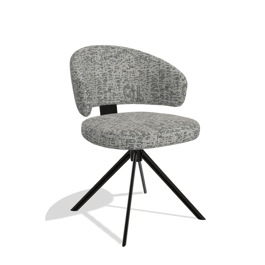 Silla de comedor Zenith 6604 en tela Be Fine 45 (topo), base giratoria en negro, vista en ángulo