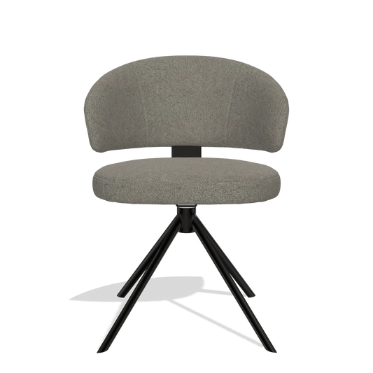 Silla de comedor Zenith 6604 en tela Boogie 12 (gris oscuro), base giratoria en negro, vista frontal