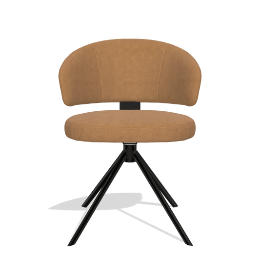 Silla de comedor Zenith 6604 en tela Bull 09 (caramelo), base giratoria en negro, vista frontal