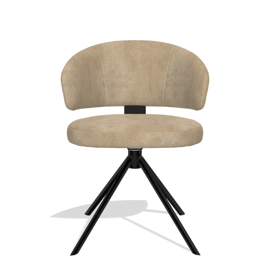 Silla de comedor Zenith 6604 en tela Bull 10 (greige), base giratoria en negro, vista frontal