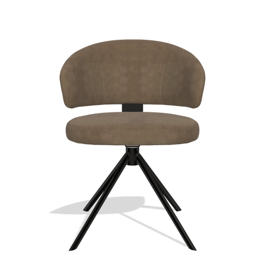 Silla de comedor Zenith 6604 en tela Bull 15 (marrón), base giratoria en negro, vista frontal
