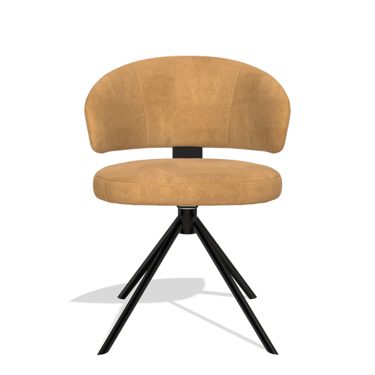 Silla de comedor Zenith 6604 en tela Bull 16 (ocre), base giratoria en negro, vista frontal