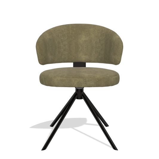 Silla de comedor Zenith 6604 en tela Bull 59 (oliva), base giratoria en negro, vista frontal