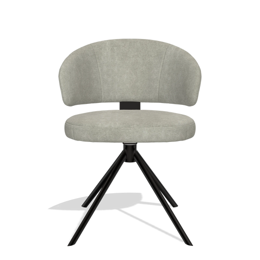 Silla de comedor Zenith 6604 en tela Bull 65 (greige), base giratoria en negro, vista frontal