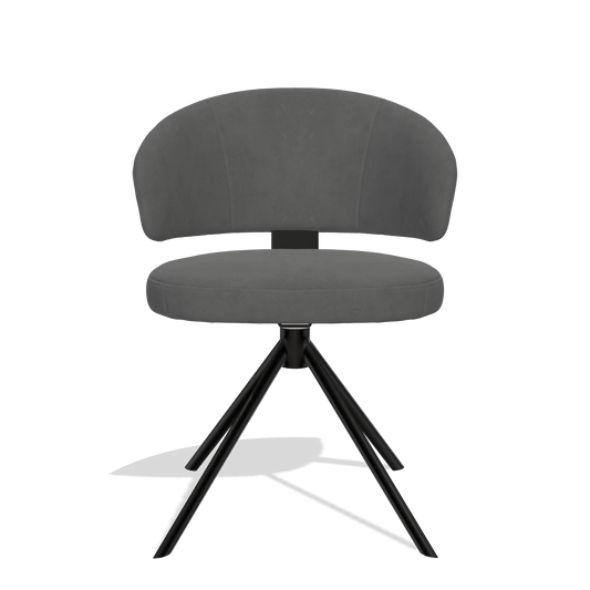 Silla de comedor Zenith 6604 en tela Bull 67 (gris oscuro), base giratoria en negro, vista frontal