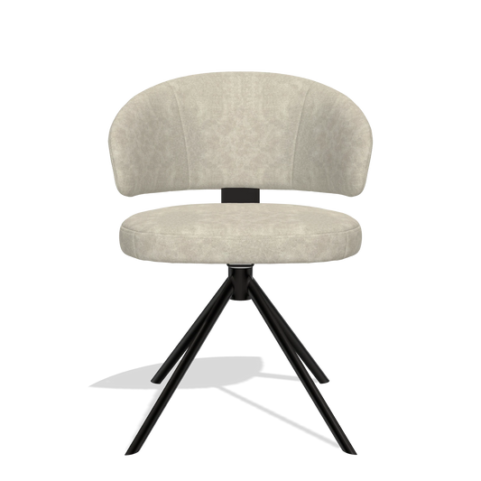 Silla de comedor Zenith 6604 en tela Bull 84 (arena), base giratoria en negro, vista frontal