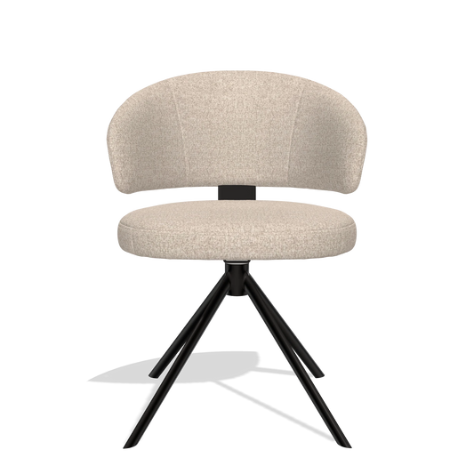 Silla de comedor Zenith 6604 en tela Cayenne 102 (arena), base giratoria en negro, vista frontal