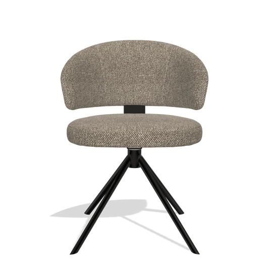 Silla de comedor Zenith 6604 en tela Cayenne 55 (topo), base giratoria en negro, vista frontal